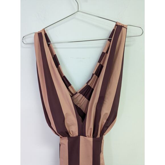 Swim RX One Piece Swimsuit Plunging Neckline Cross Back‎ Striped Pink Small - Picture 3 of 7